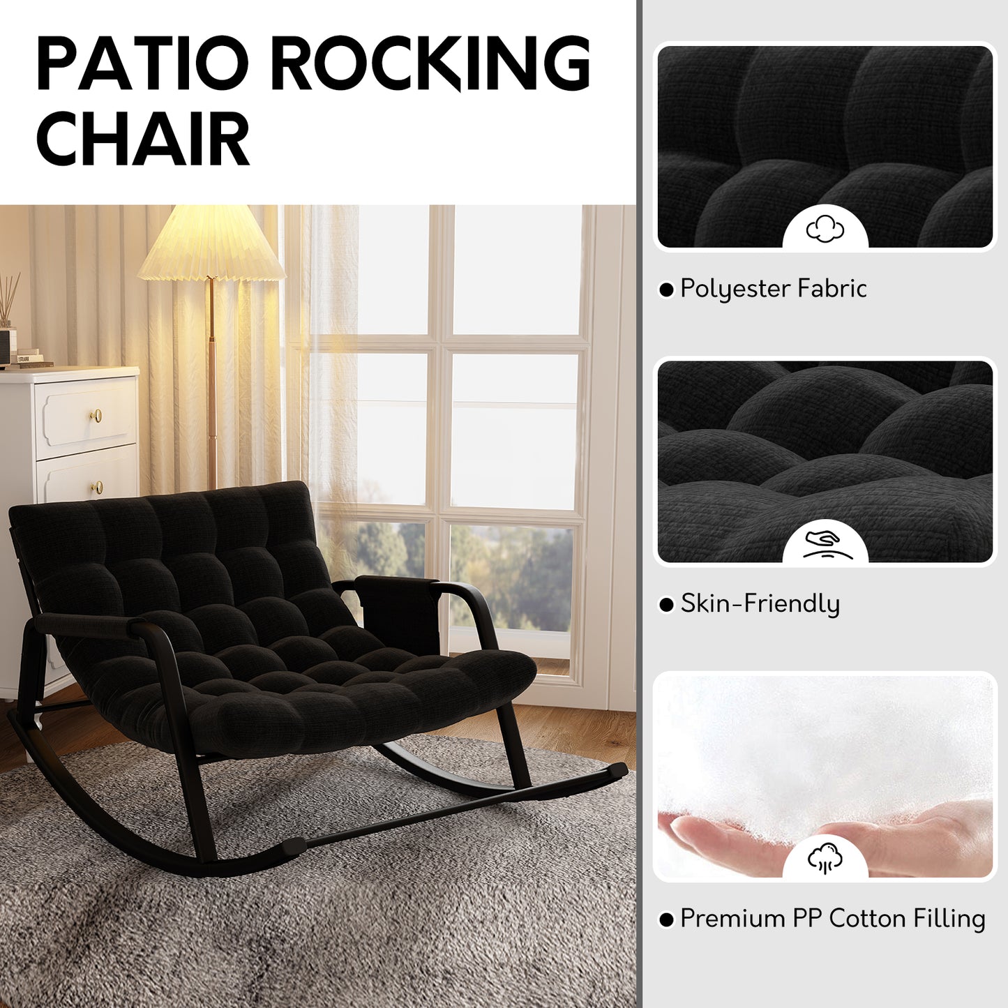 Modern Double Papasan Chair Reclining Feature Cushion Indoor Outdoor Rocking Chairs Bedroom Living Room Use Patio Rocking Chairs