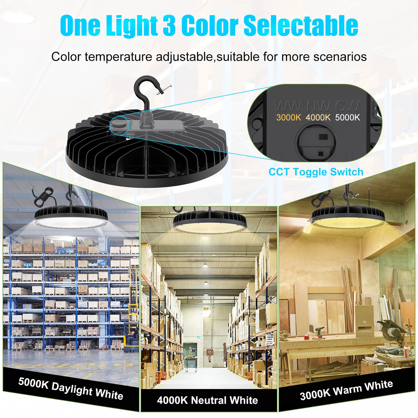 5 Years Warranty 100w 50000hrs 5700k Lighting Warehouse 3cct Switchable 150w Led Ufo High Bay Light