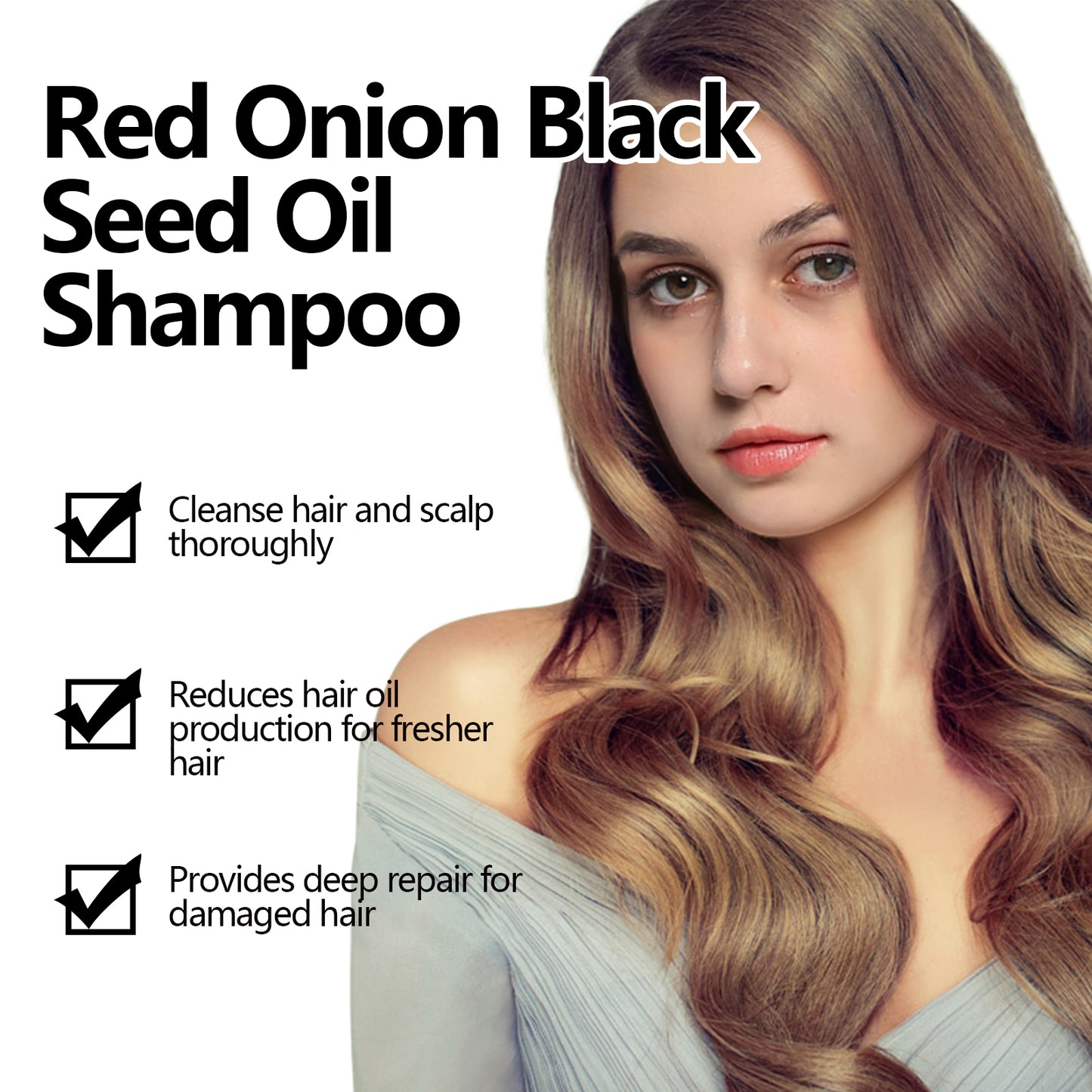 EELHOE Red Onion Black Seed Oil Shampoo Clean Scalp Easy Dandruff Removal Smooth Hair Oil Control Shampoo