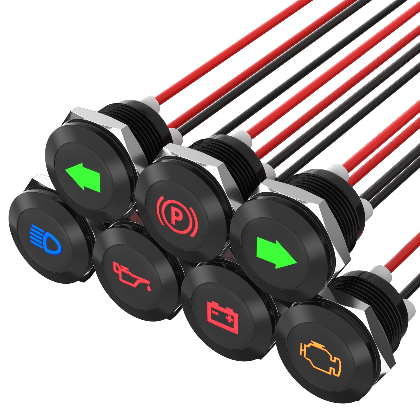 7PCS 12mm Metal Indicator Light Sealed Black Shell Waterproof Led Indicator IP67 Laser Symbol Led Indicator Light 12V with Wire