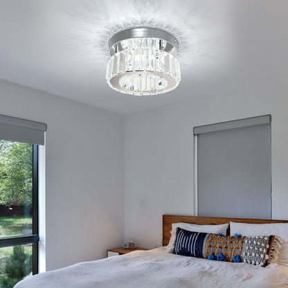 Modern White Exquisite Mini Crystal Chandelier LED Circular Ceiling Light Glass Metal Hotel Balcony Bedroom Corridor Lighting