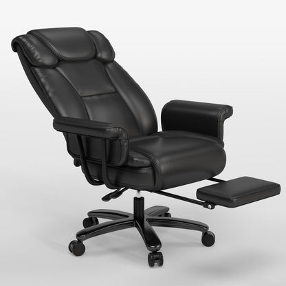 Ergonomic Black Faux Leather Office Chair High Back Padded Tilt Function Big Tall Executive Design Comfortable Includes Footrest