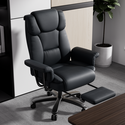 Ergonomic Black Faux Leather Office Chair High Back Padded Tilt Function Big Tall Executive Design Comfortable Includes Footrest