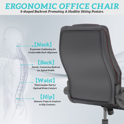 Ergonomic High Back Swivel Office Chair Modern Design Leather Luxury Chair Adjustable Arms Stylish Home Office Iron Metal