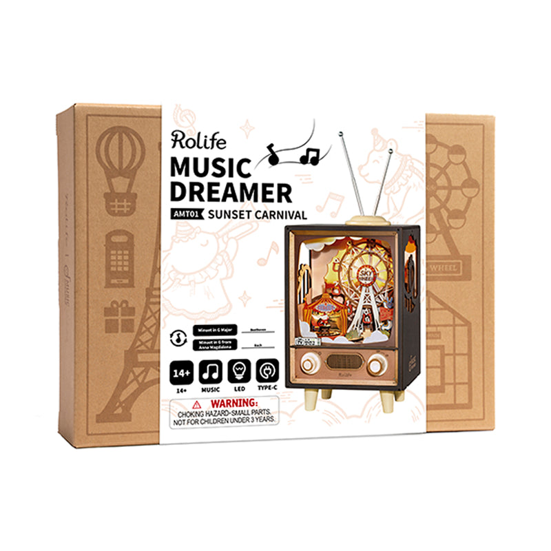 Robotime Rolife US Warehouse 3D Puzzles Toys AMT01 Sunset Carnie Music Box DIY Miniature House for Drop Shipping