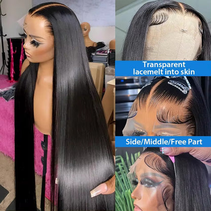 High Quality 100% Brazilian Human Hair Pre-cut Bleached Knots Straight Style 200% Density 13x4 Transparent HD Lace Front Wigs