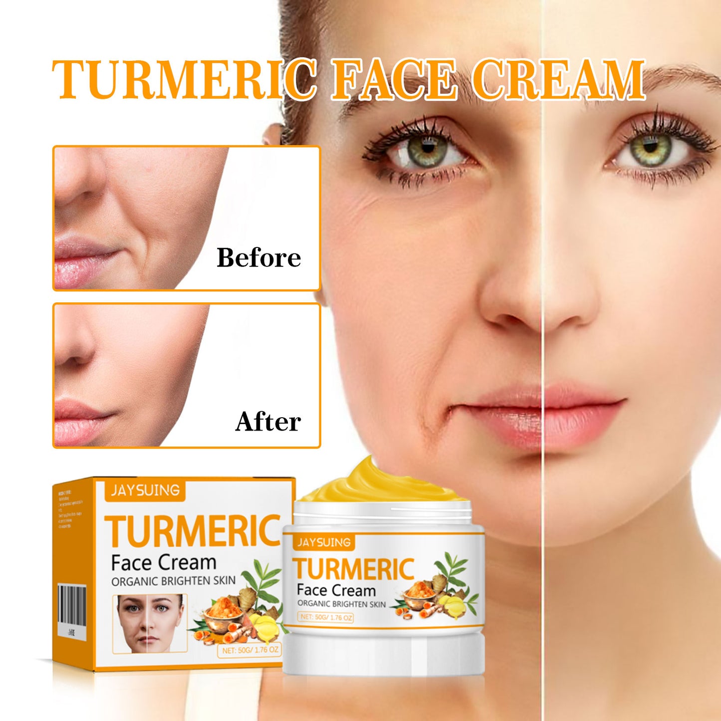 Jaysuing Turmeric Firming Skin Beauty Cream Fade Wrinkles Firming Face Brighten Skin Tone Anti Aging Face Cream