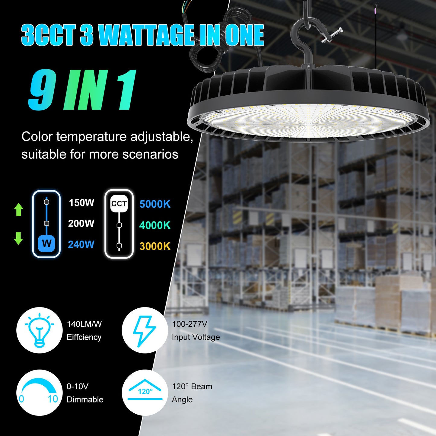 5 Years Warranty Industrial 150lm/w 100w 200w Watt Factory Direct Sale 100w Ufo Led High Bay Lighting