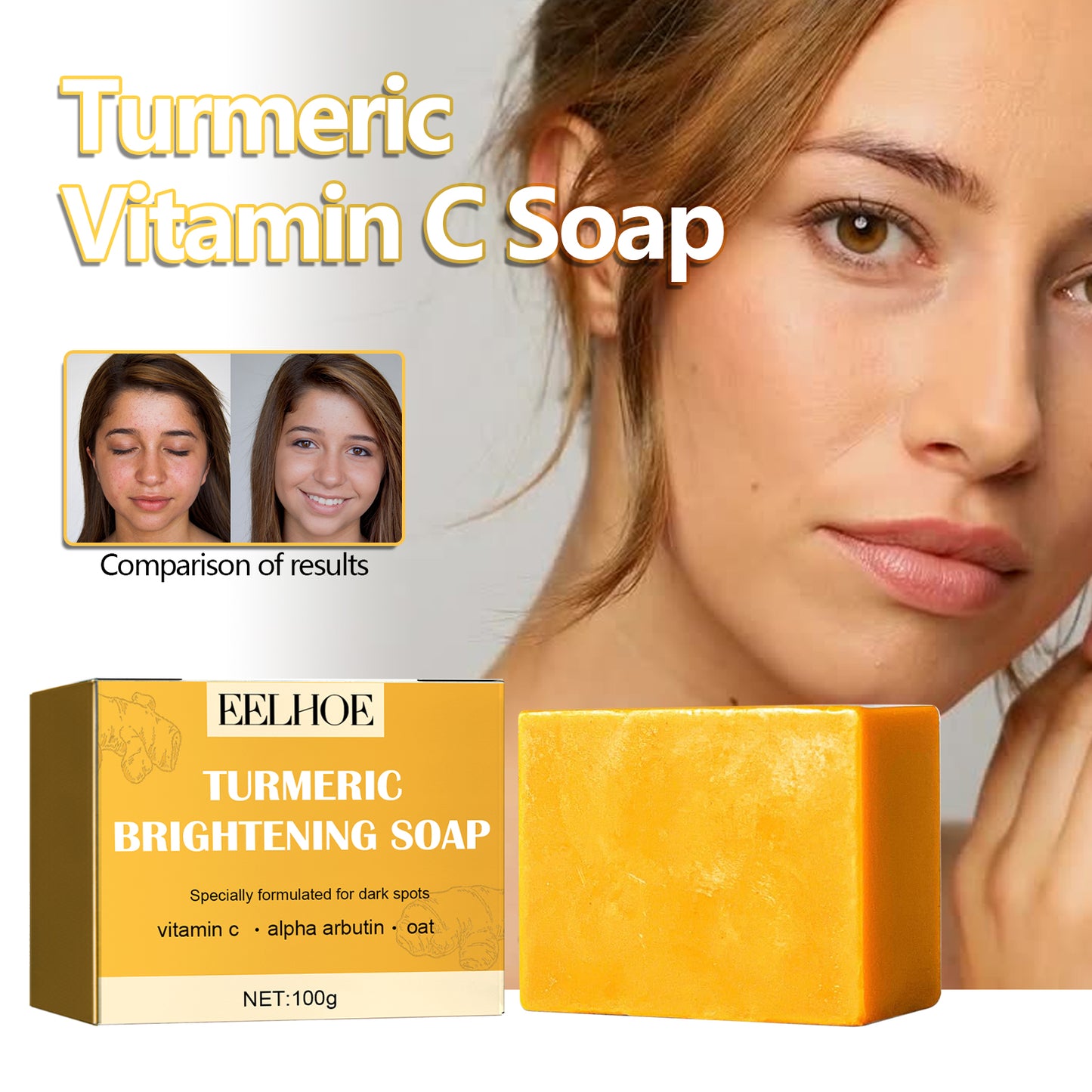 EELHOE Turmeric Cleansing Soap Facial Cleansing Soap for Spot and Acne Fading, Brightening and Softening Skin