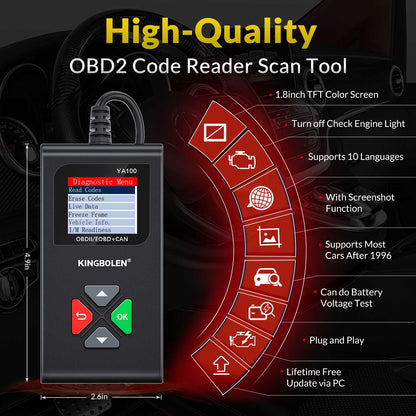 Top Seller 2025 KINGBOLEN YA100 OBD2 Scanner Car Auto Diagnostic Tools Obd Code Reader Check Engine Russian Lifetime Free