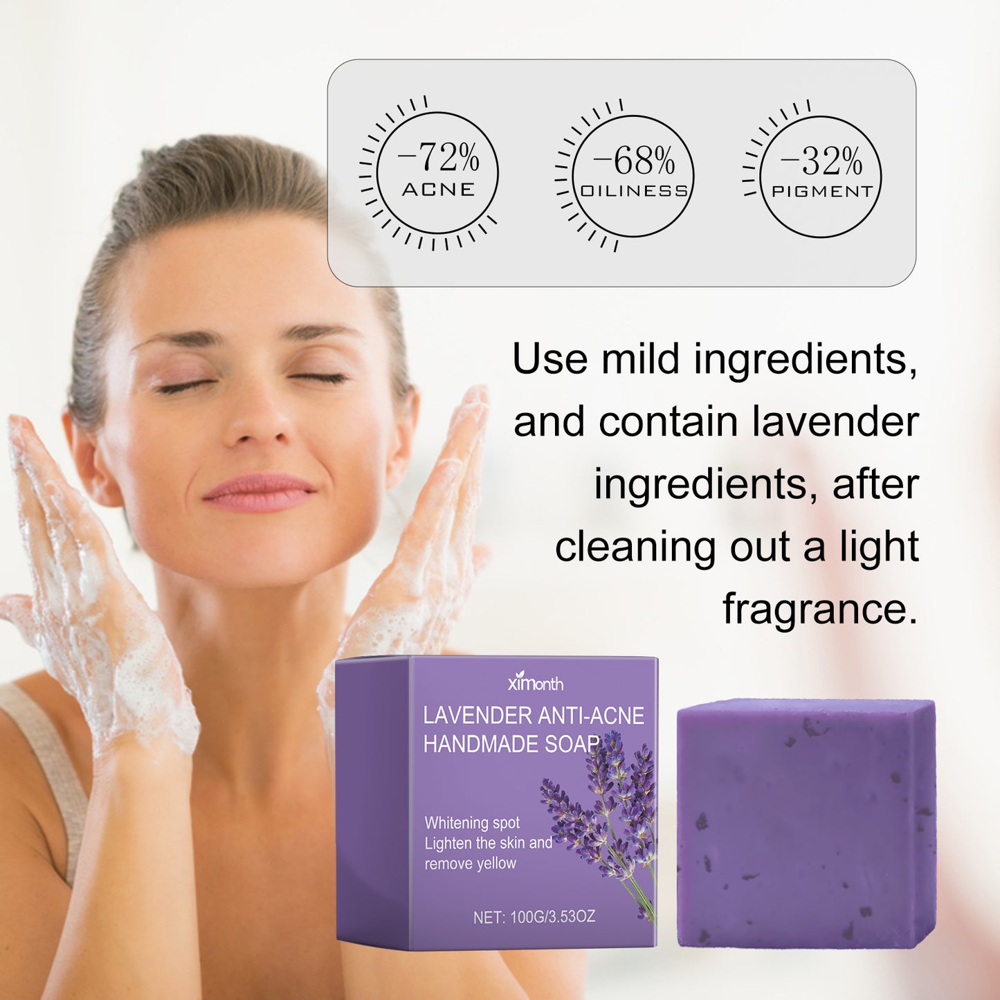 Ximonth Lavender Cleansing Soap Clean Facial Skin Pores Oil Control Acne Moisturizing Cleansing Soap