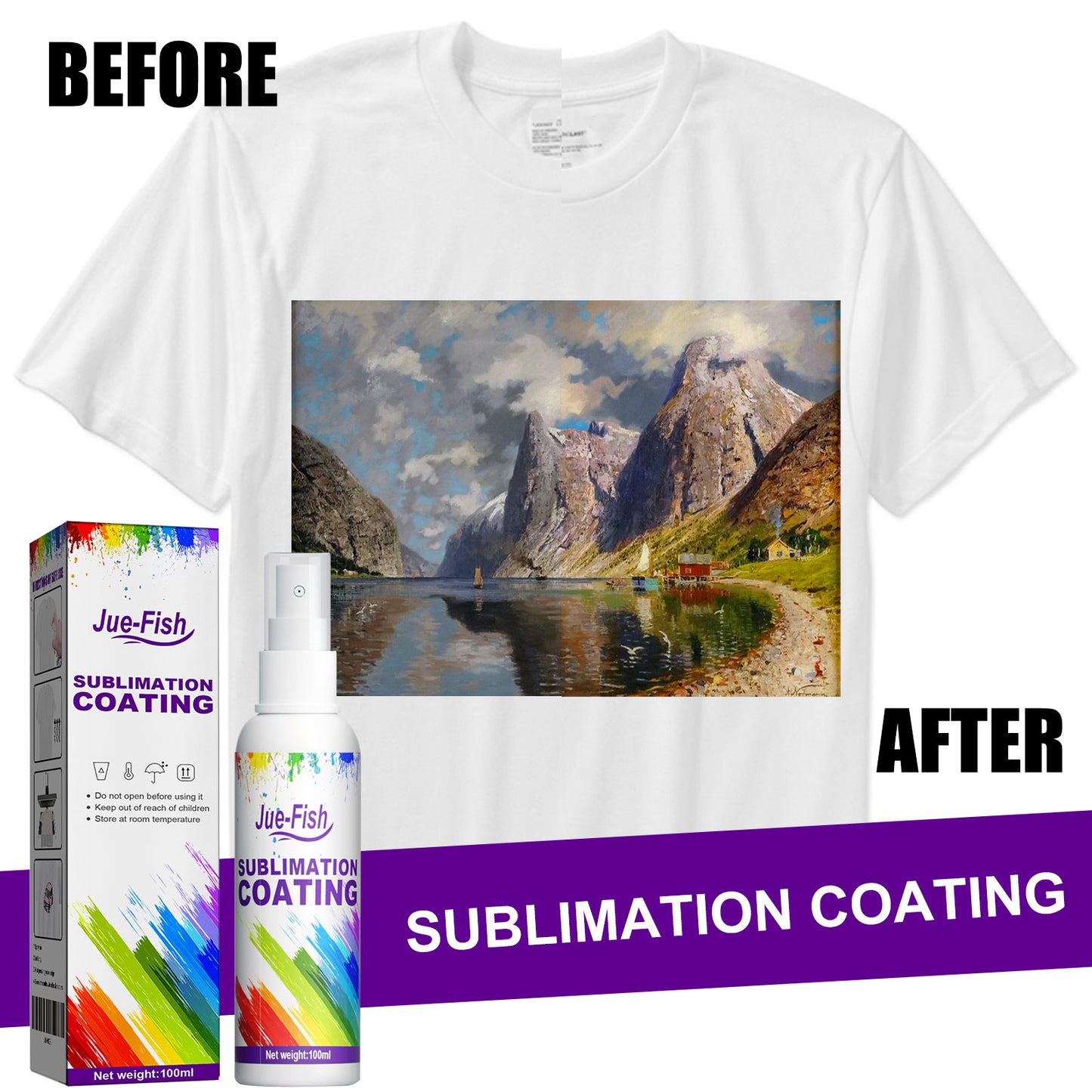 Jue-Fish Sublimation Coating Spray Clothes Heat Transfer Printing Thermal Transfer Wear-Resistant Stain-Proof Multi-Purpose Good Adhesion