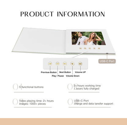 Custom OUR WEDDING GOLD FOIL 7 Inch IPS Video Book Wedding Linen Video Brochure Wedding Video Album