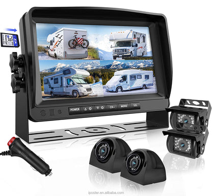 IPoster 360 Degree Viewing CCD Camera and 9in 1080P Quad Split Loop Recording Monitor IP68 9V-36V 9in IPS Monitor KIT