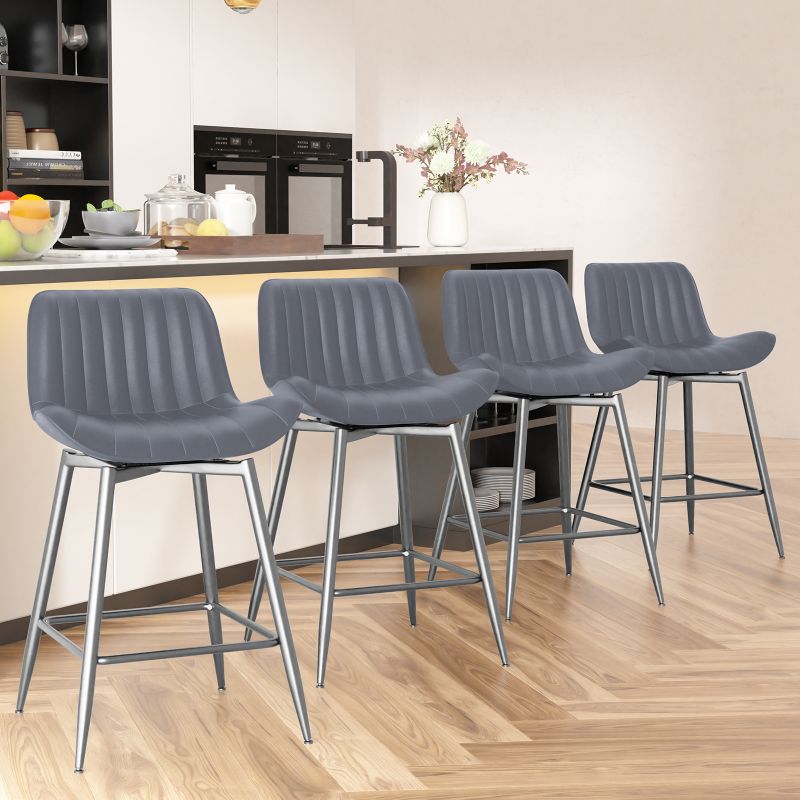 Vintage Luxury Modern Brown Metal Bar Stools with PU Leather Fabric for Home Kitchen Dining Hotel Nordic Style Nightclubs