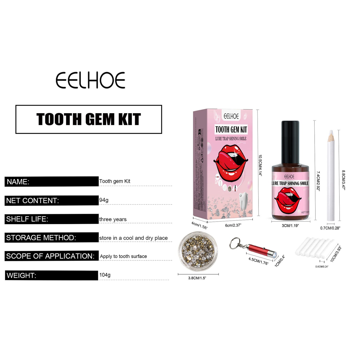 EELHOE Tooth Gem Set White Teeth Easy to Disassemble Easy to Install Beautiful and Sturdy Gem Suit