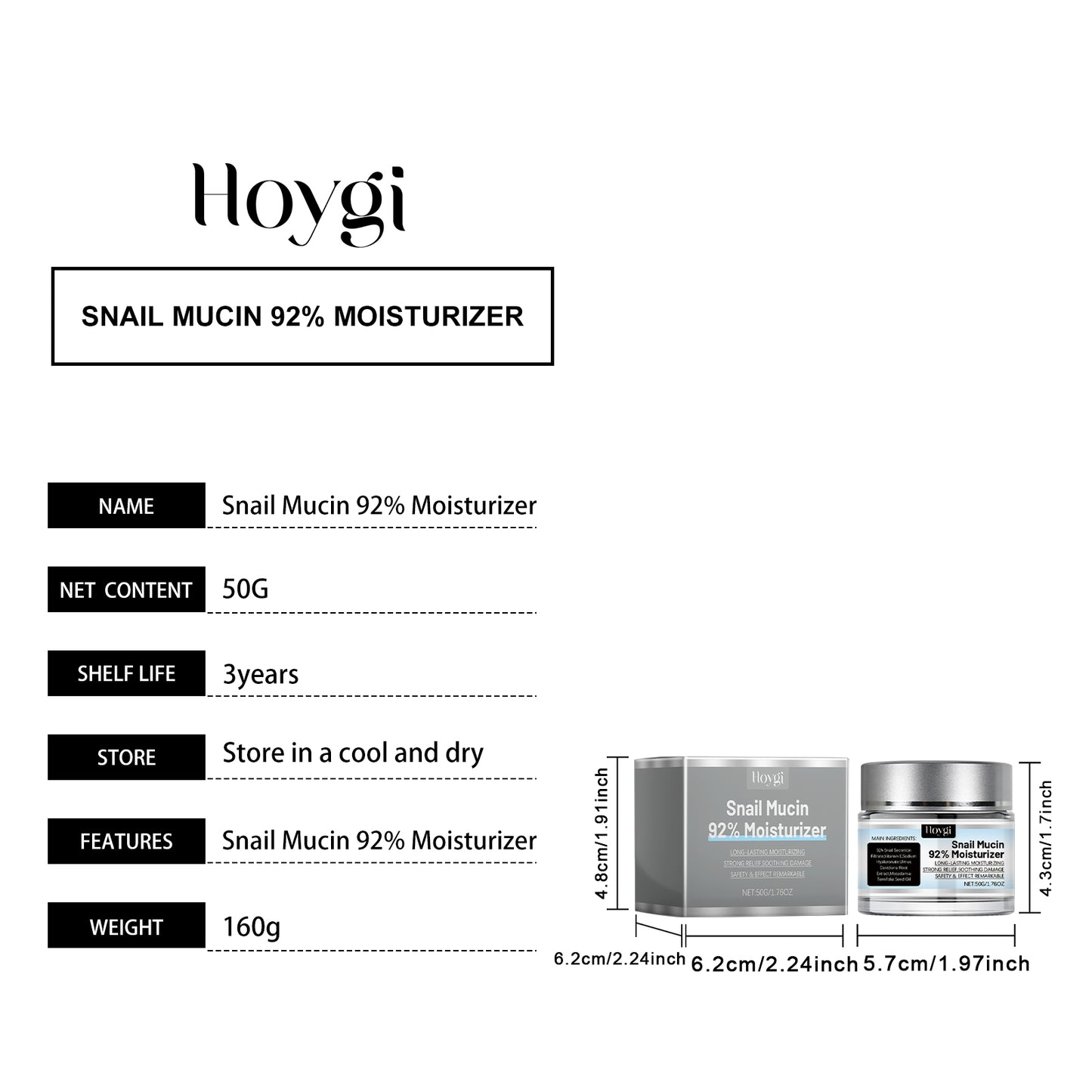 Hoygi Snail Moisturizing Cream Nourishing Moisturizing Face Care Hydrating Moisturizing Cream Improves Dull Skin