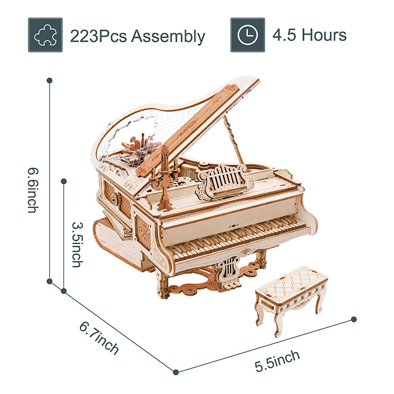 Robotime Rokr US Warehouse DIY Mechanical Music Box AMK81 Magic Piano Model Kit 3D Wooden Puzzles for Drop Shipping