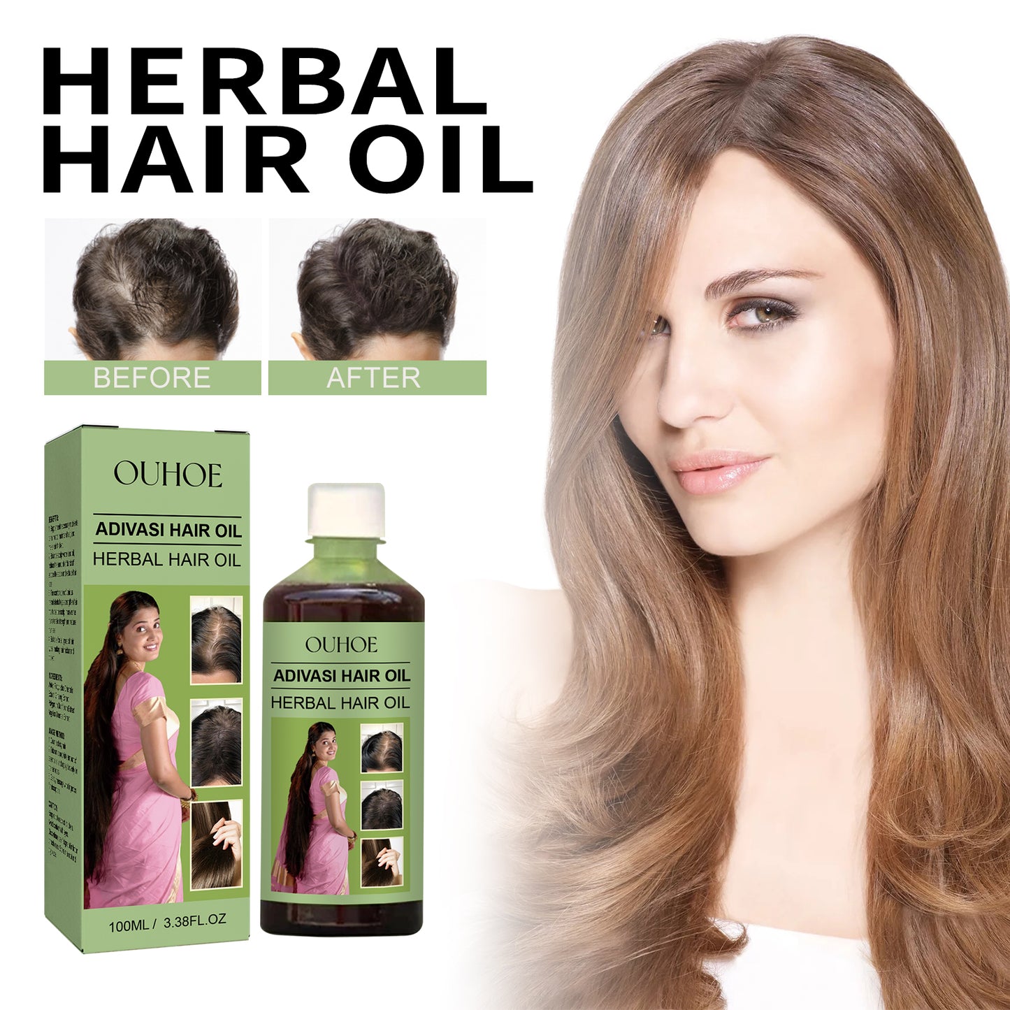 OUHOE Herbal Hair Oil Gentle Nourishing Scalp Strengthening Hair Cleansing Scalp Care Smooth Hair Oil