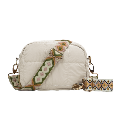 Factory Supply Quilted Nylon Lady Mobile Cross Body Sling Bag With Adjustable Jacquard Shoulder Strap