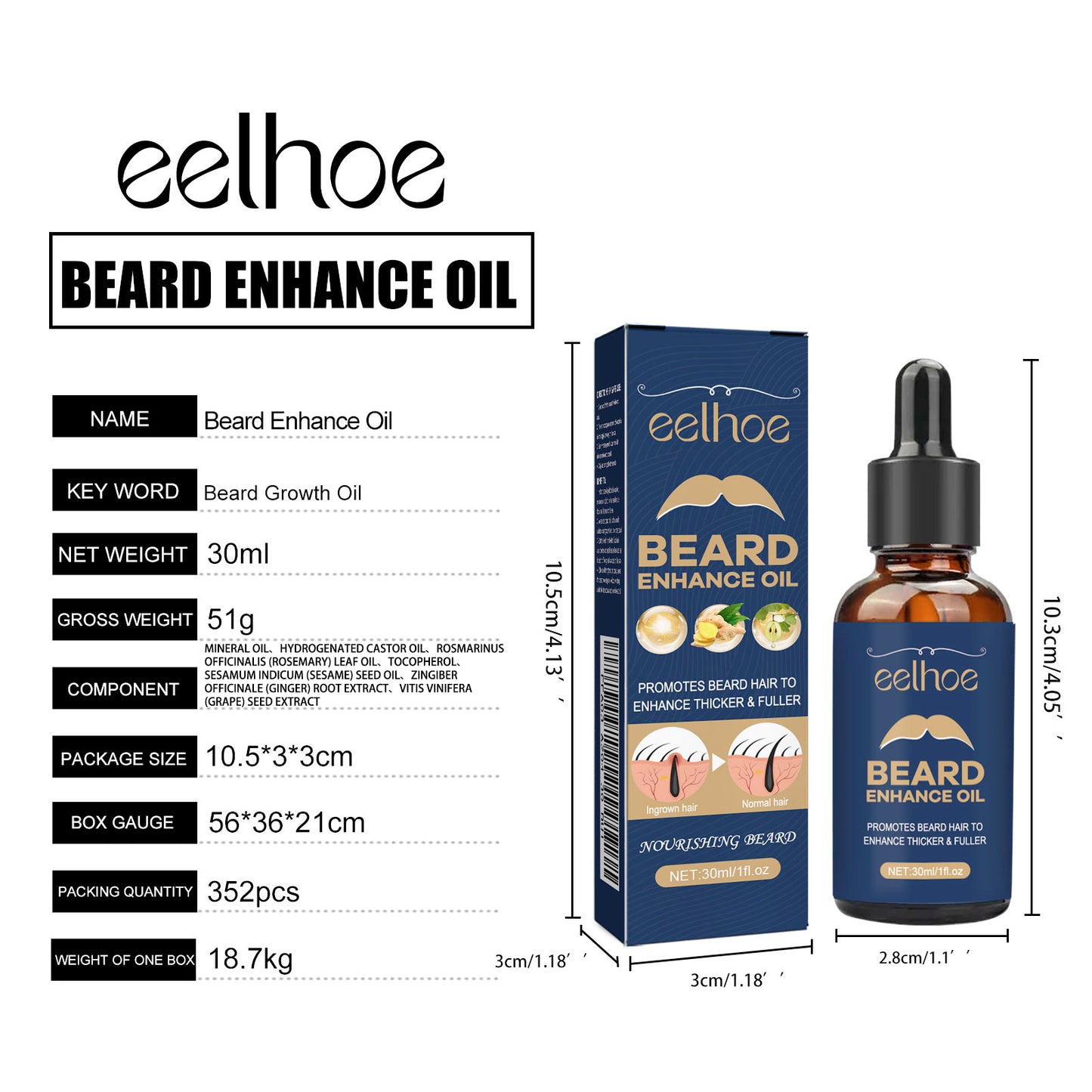 EELHOE Beard Treatment Oil Strong and Tough Fibrous Roots Moisturizing Soft and Shiny Men's Beard Nourishing Thick Hair Serum Oil