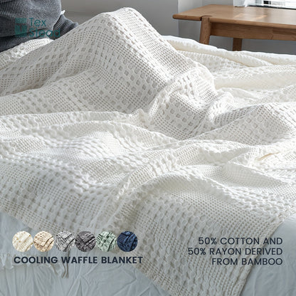 1 Pc Cooling Bamboo and Cotton Waffle Blanket - Lightweight Breathable Blanket for Hot Sleepers