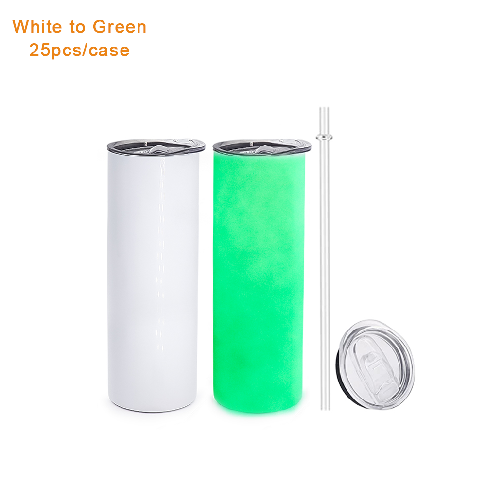 USA Free Shipping 20oz Blue Green Double Wall Insulated Stainless Steel Tumblers 20 oz Glow in the Dark Sublimation Tumbler