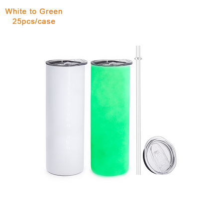 USA Free Shipping 20oz Blue Green Double Wall Insulated Stainless Steel Tumblers 20 oz Glow in the Dark Sublimation Tumbler