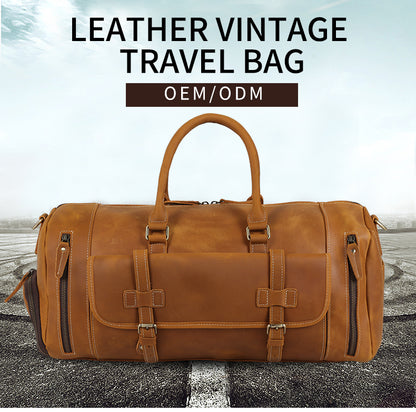 TIDING Custom Weekender Overnight Genuine Leather Travel Bag Duffel Bag With Shoes Compartment