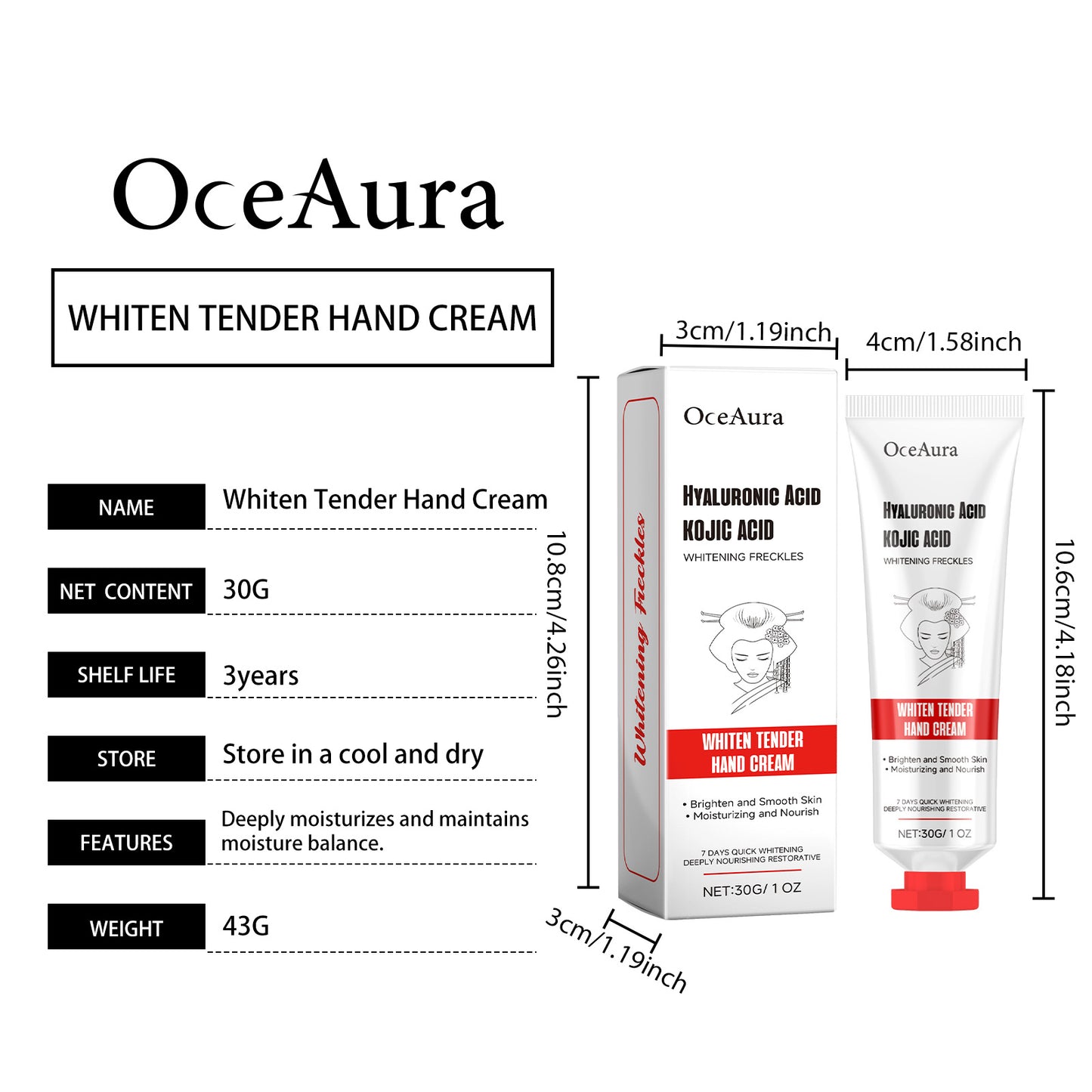 OceAura Women's Hand Cream Nourishing Moisturizing Ease Dry Hydrating Anti-Freezing Brightening Fragrance Gentle Repair