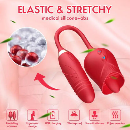 3 In1 Female Masturbation Rose Sex Toy Clit Clitoris G-point Thrust Dildo Oral Sex Vibrator G-point Stimulation Licking Erotic%