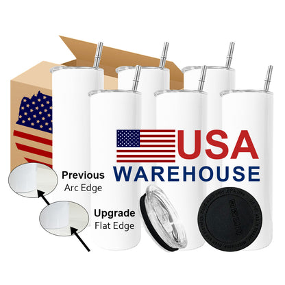 USA Warehouse 20oz 30oz White Sublimation Blanks Stainless Steel Skinny Straight Sublimation Tumblers With Straw Wholesale Bulk