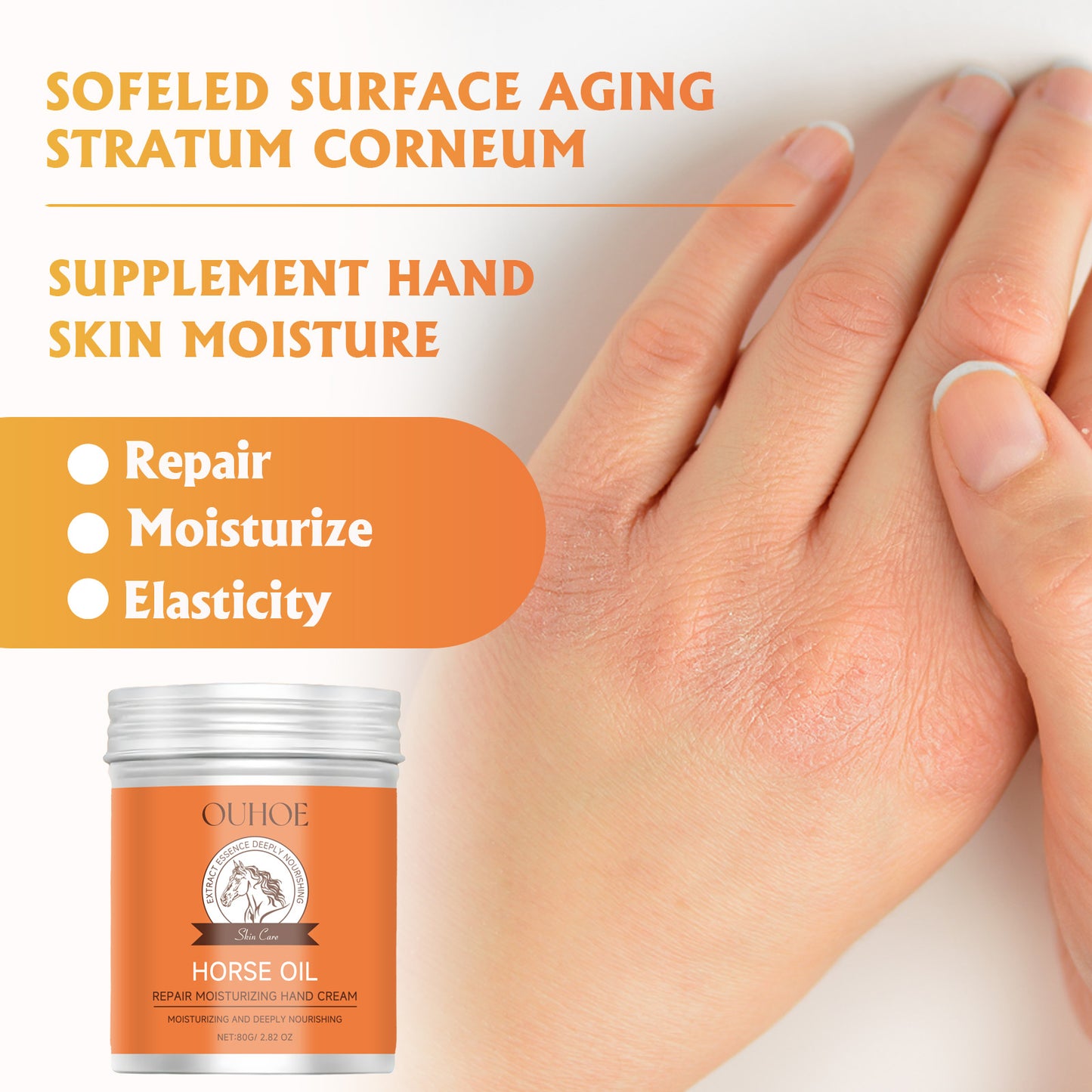 OUHOE Horse Oil Moisturizing Hand Cream Nourishing Moisturizing Hydrating Hand Care Anti-Freezing Anti-Chapping Refreshing and Non-Greasy