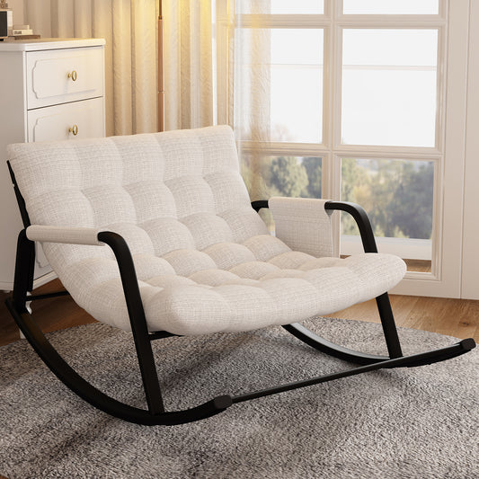 Oversized Modern Rocking Chair for Indoor & Outdoor Metal & Fabric Patio Rocker for Living Room & Bedroom Multi-Use Furniture