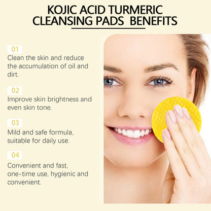 HOYGI Turmeric Kojic Acid Cleansing Pad Facial Skin Pore Cleansing Makeup Remover Gentle Exfoliating Cleansing Pad