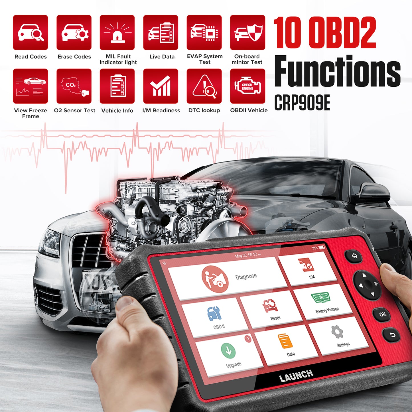 X431 CRP909E Professional OBD2 Scanner EPB SAS SRS Oil Reset Auto Diagnostic All System OBD 2 Automotive Vehice Tools