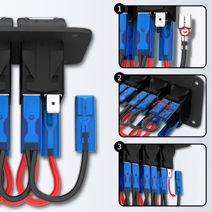 RV 12 Volt  on OFF Dual Blue LED Lighted  7 Gang  Marine Toggle Switch Panel With 5V 2.4A Dual Port USB Charger for Car Truck