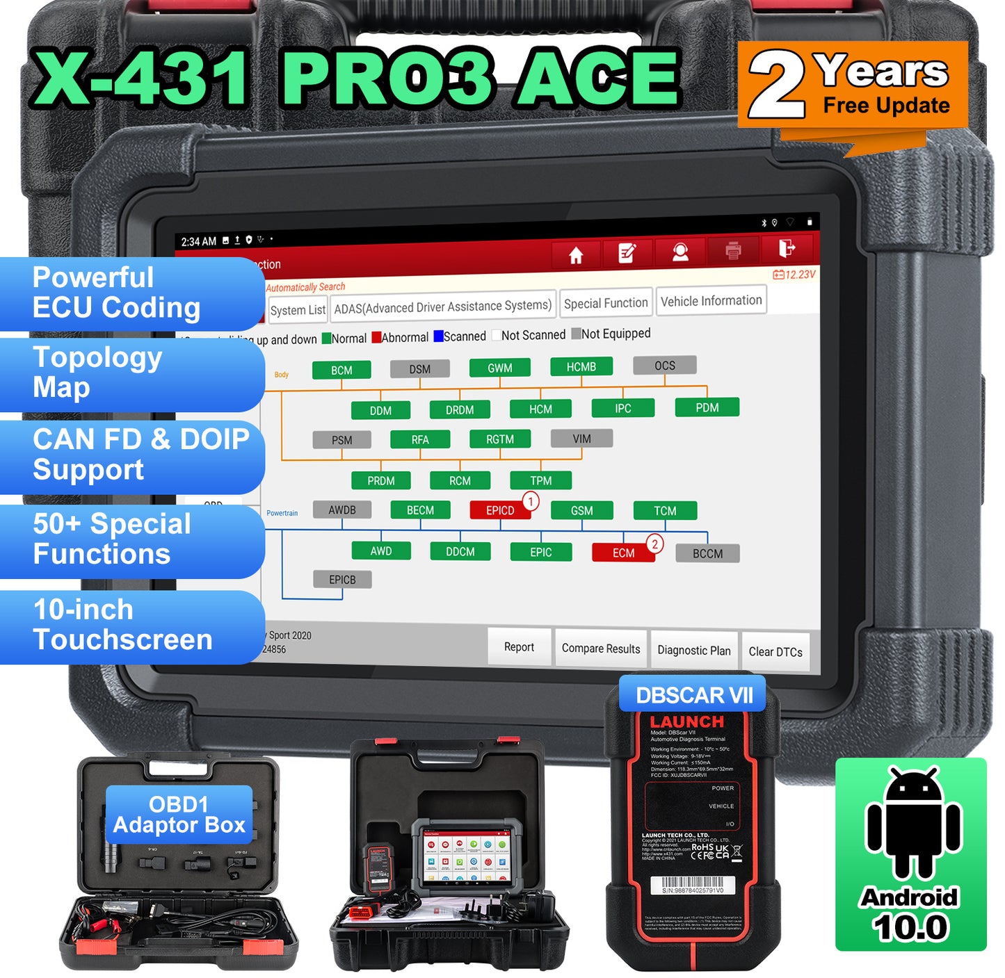 New Arrival X431 PRO3 ACE Bi-directional Control Car Diagnostic Tool Machine OBD2 Scanner With 38 Resets 2 Years Free