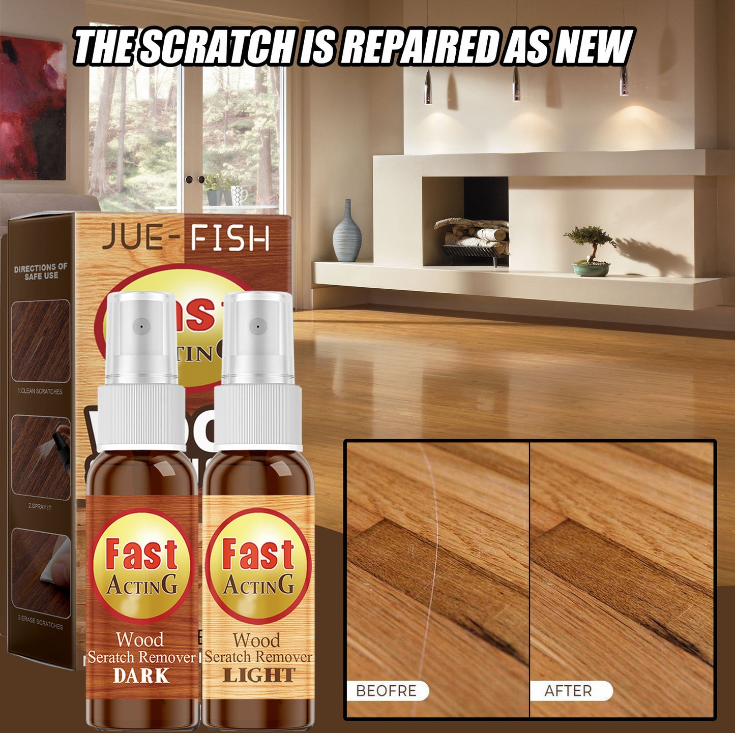 JUE-FISH Wood Floor Scratch Repair Agent Scratch Touch-Up Spray Furniture Floor Renovation Paint Repair