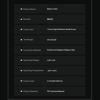 BM550 Battery Tester 6V 12V 24V 100-2000A CCA Capacity Digital Cars System Batteries Analyzer Auto Battery Tool PK KW208