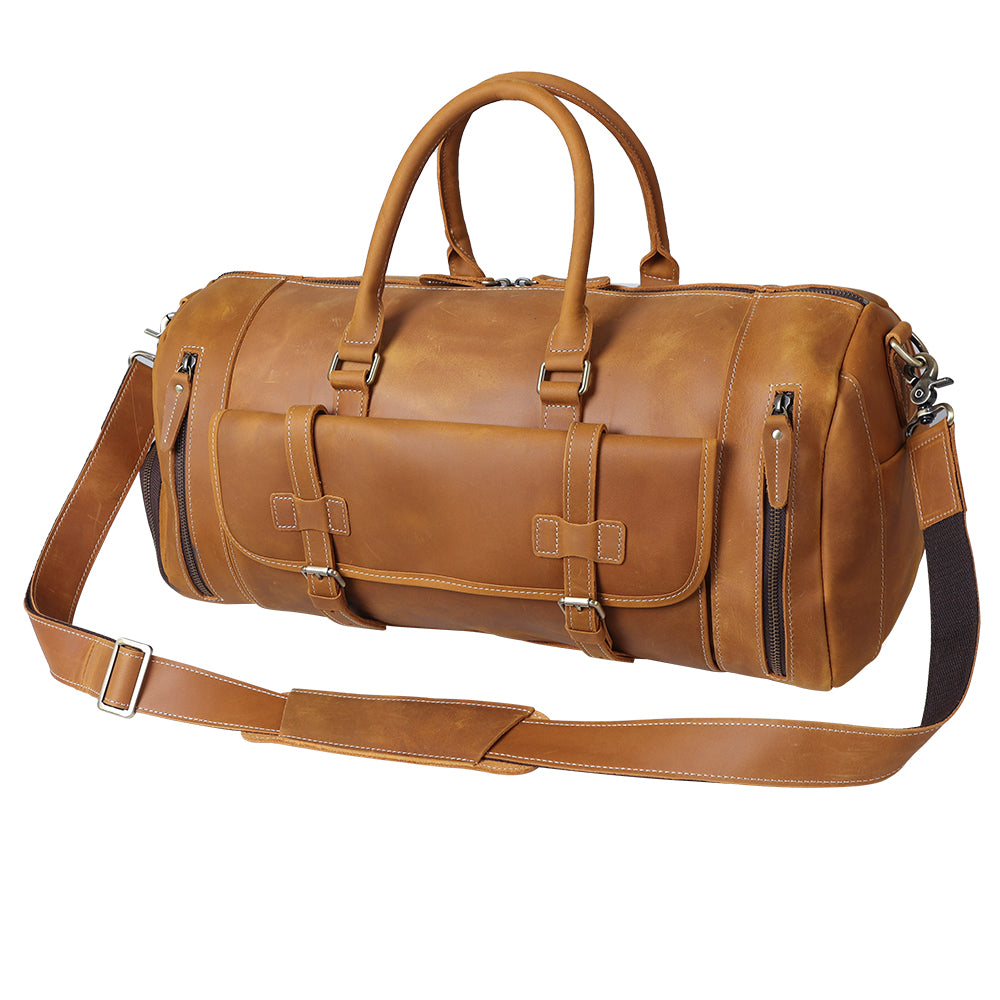 TIDING Custom Weekender Overnight Genuine Leather Travel Bag Duffel Bag With Shoes Compartment