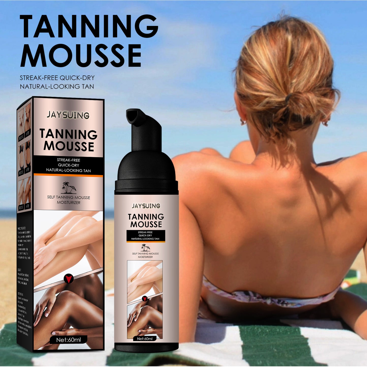 Jaysuing Darkening Mousse Summer Self-Tanning Aid Wheat Color Bronze Skin Moisturizing Tanning Mousse