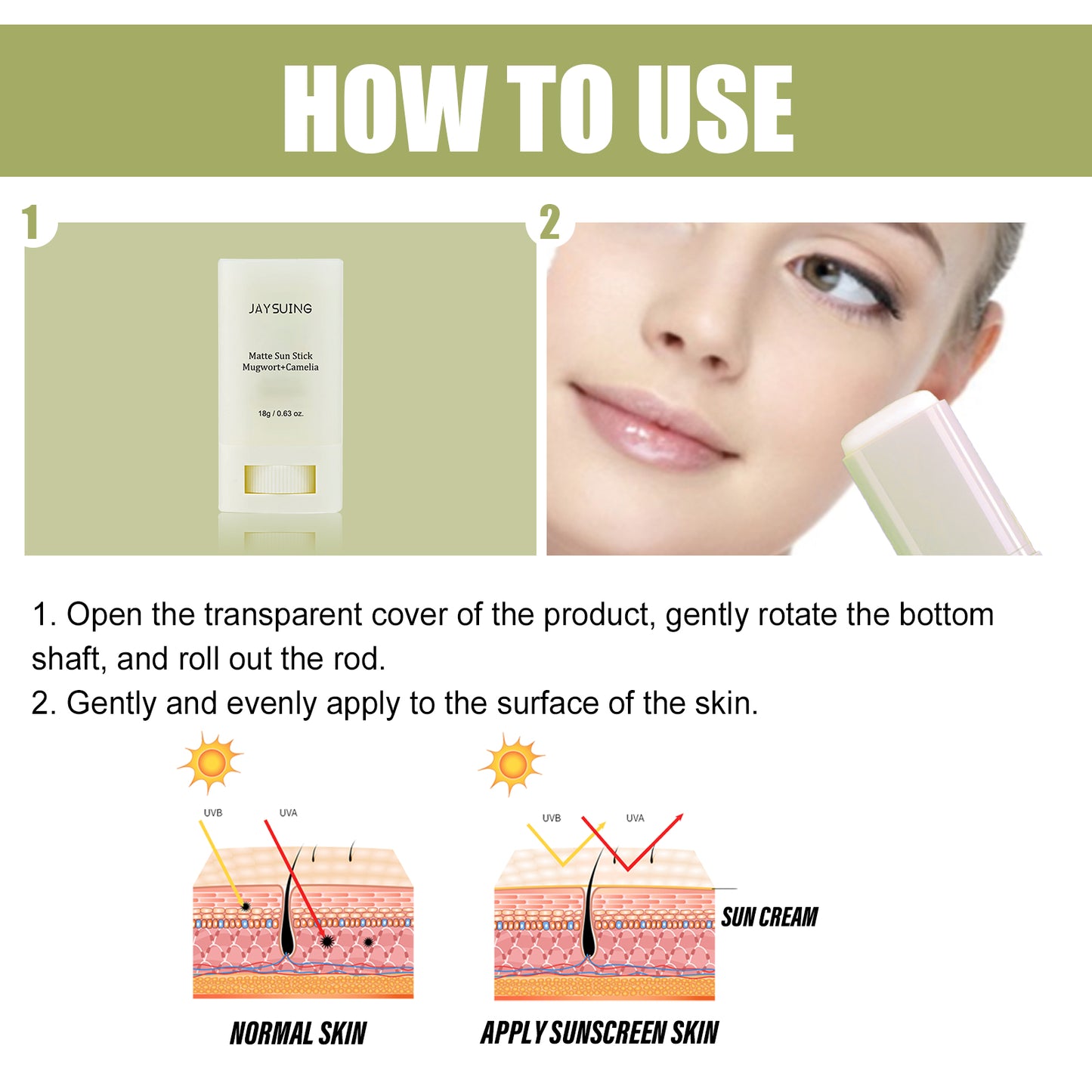 Jaysuing Matte Protective Stick UV Protection Moisturizing Repair Whitening Skin Summer Refreshing Skincare Cream