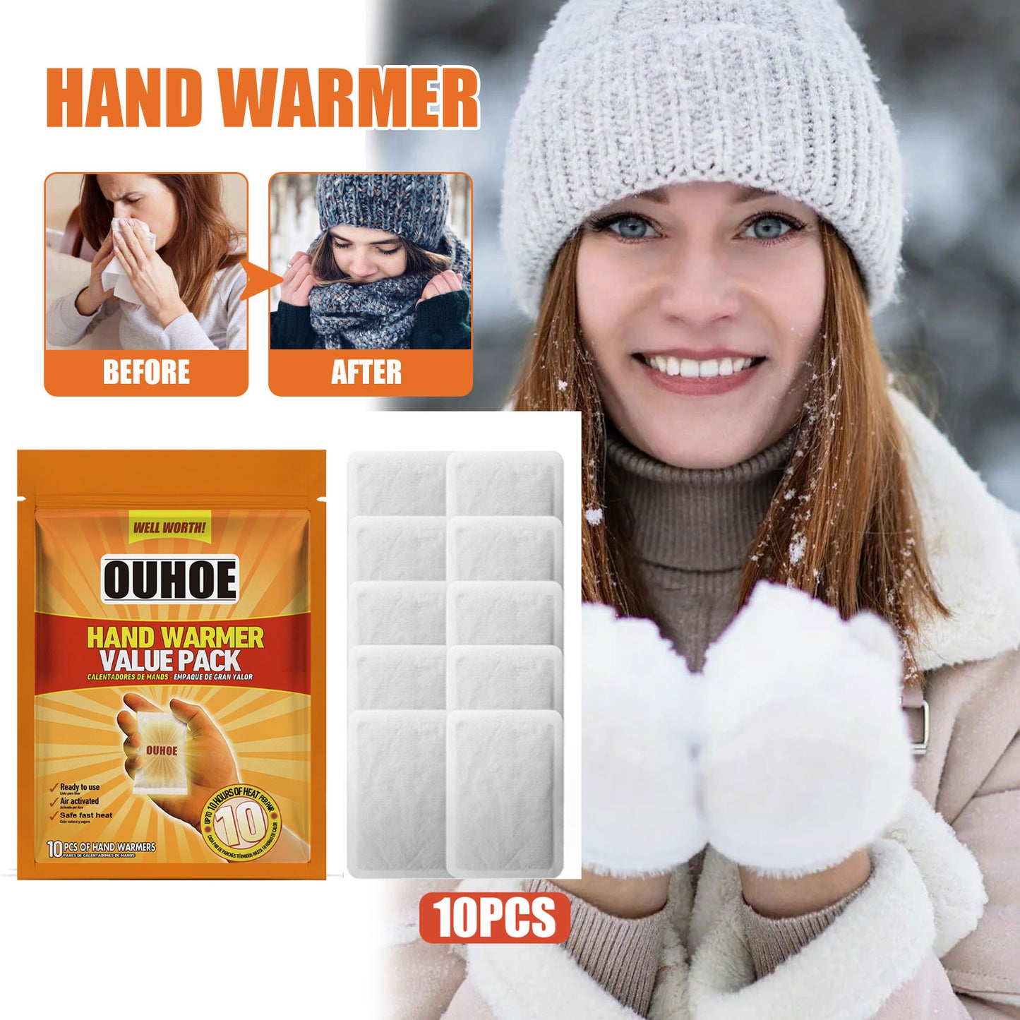 OUHOE Disposable Hand Warmer Portable Portable Thermal Disposable Heating Heating Stickers Cold Protection in Winter