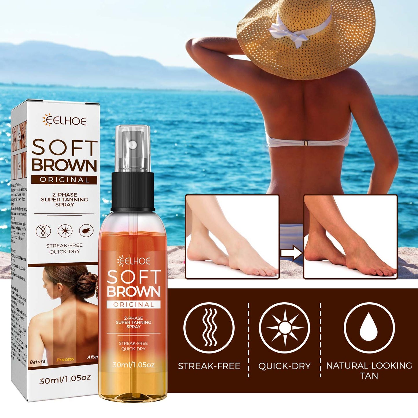 EELHOE Darkening Spray Sunscreen Spray for Natural Bronze Wheat Color