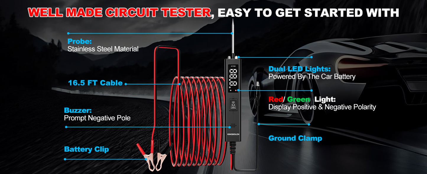 Kingbolen ECT200 Auto Circuit Tester Upgrade Kit Automotive Power Circuit Probe Tester With 20ft Extension Cable