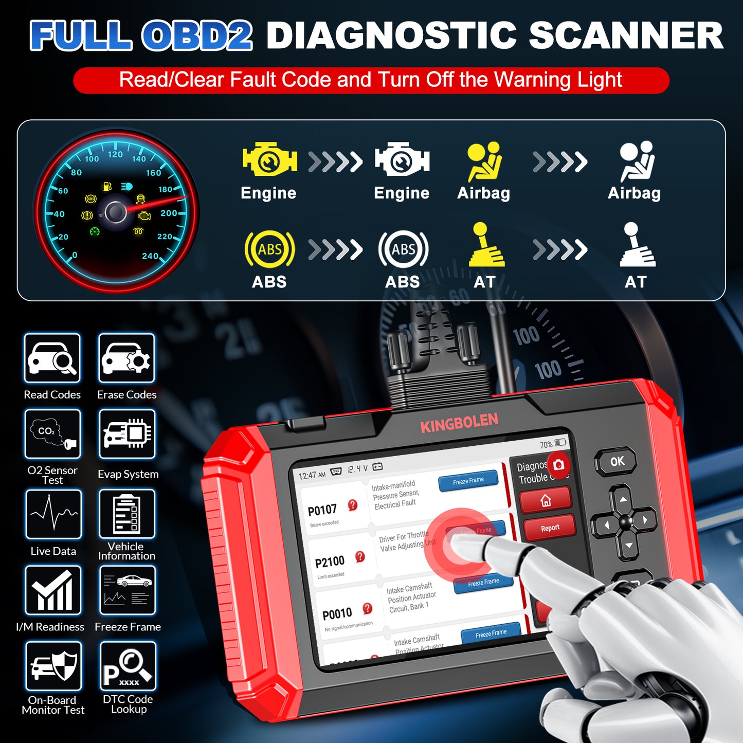 Kingbolen Hot S800 Four System Car Diagnostic Tool OBD2 Scanner Auto VIN Vehicle Analyzer CODE Reader Lifetime Free