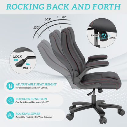 Ergonomic High Back Swivel Office Chair Modern Design Leather Luxury Chair Adjustable Arms Stylish Home Office Iron Metal