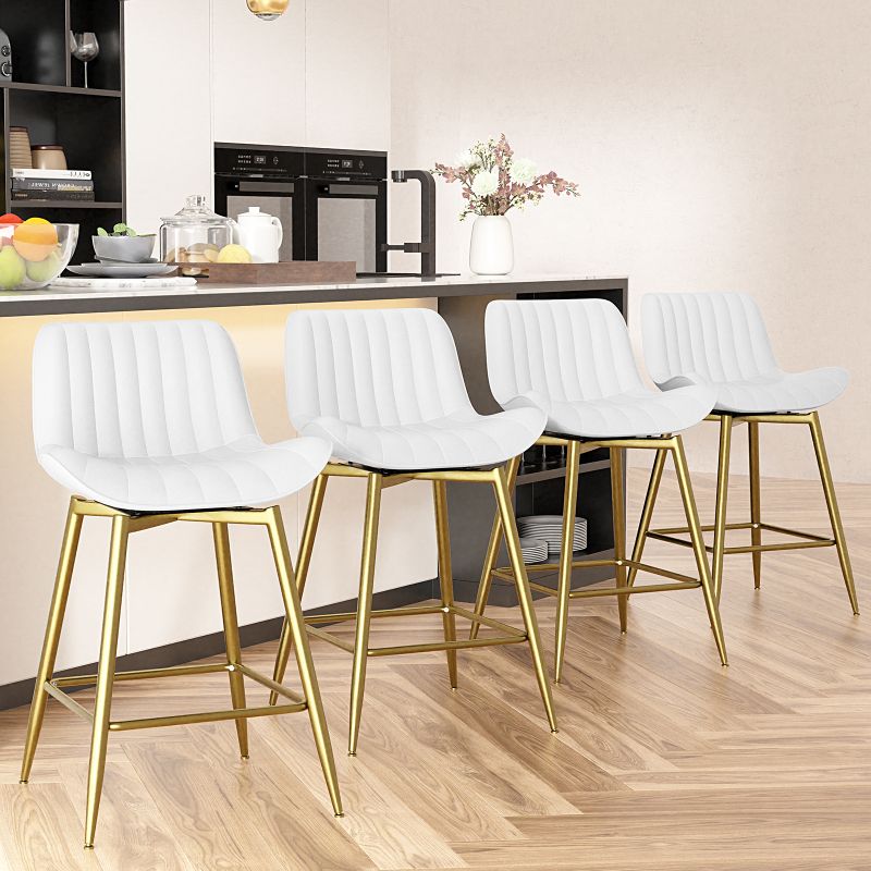 Vintage Luxury Modern Brown Metal Bar Stools with PU Leather Fabric for Home Kitchen Dining Hotel Nordic Style Nightclubs