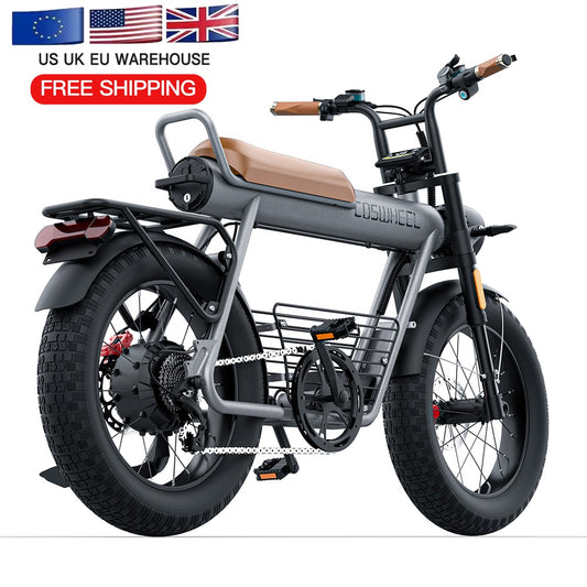 Best Selling 48V 1000W 1500W 45-50Km/H Fast Speed COSWHEEL CT20 Brown Handle Wholesale Customized 30Ah Battery Electric Bike